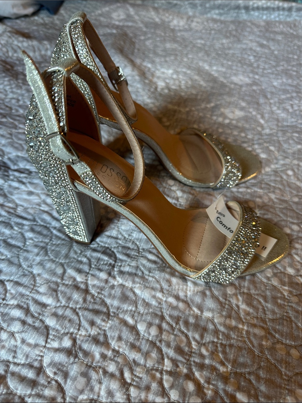 Prom or Formal Sparkling Silver Block Heels - Women 8261